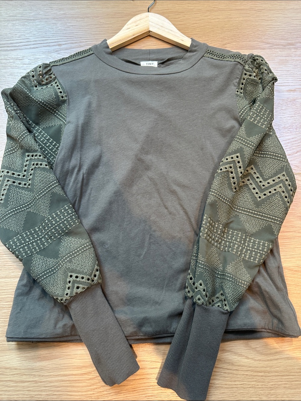 Anthropologie TINY Olive Lace-Sleeve Women’s Top